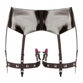 Черная сбруя на бедра с зажимами для половых губ Suspender Belt with Clamps